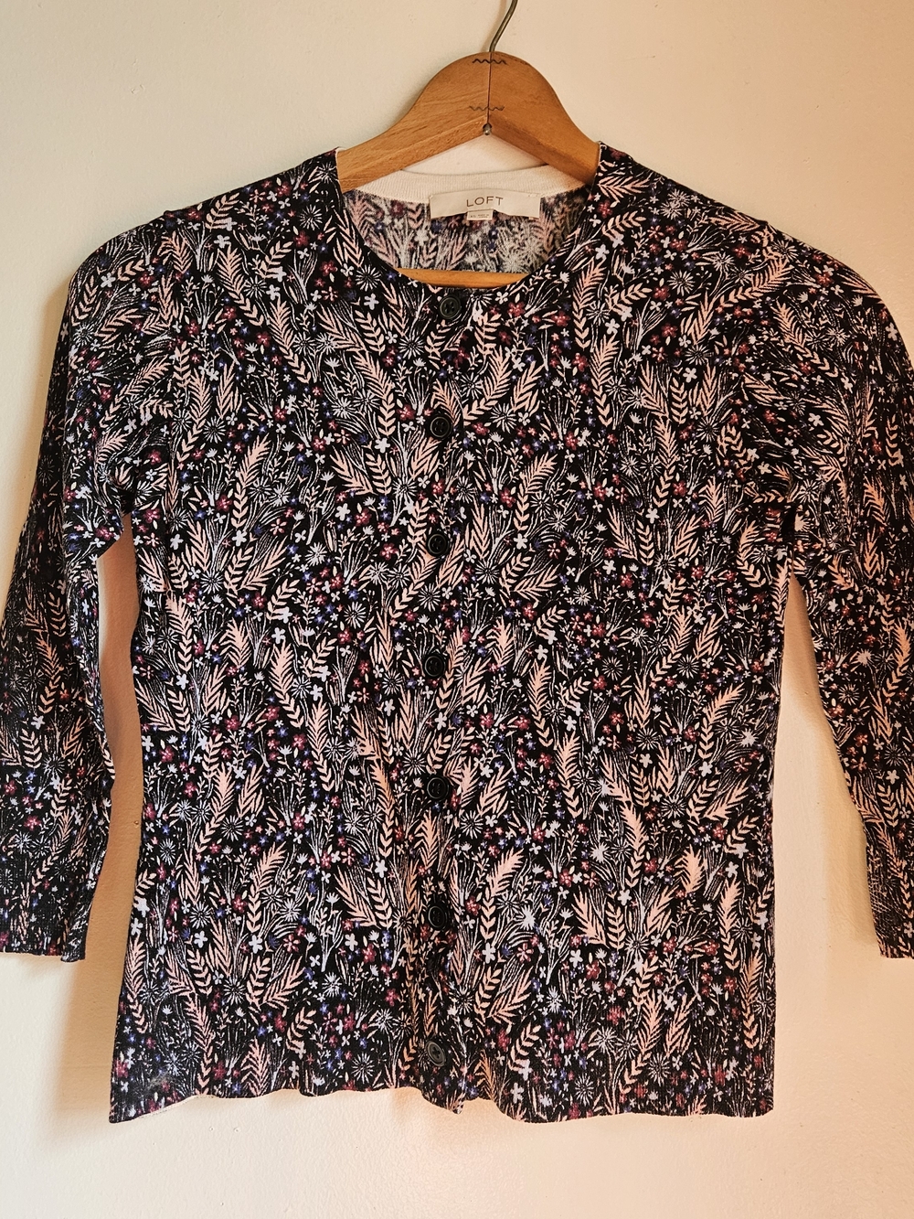 LOFT Black Floral Print Button-Up Cardigan Size XSmall